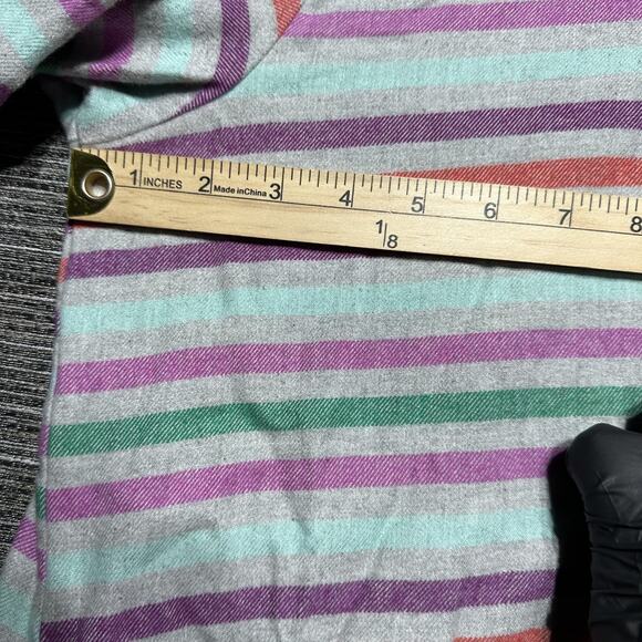 Lands' End Flannel Women's L (14-16) Gray Purple Striped Long Sleeve Button Oeko - Picture 9 of 15